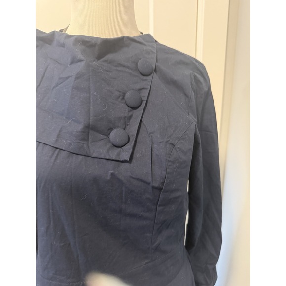 EShakti Navy Blue Black Colorblock 3/4 Sleeve A-Line Dress Large 14 Blue Line - Picture 3 of 5